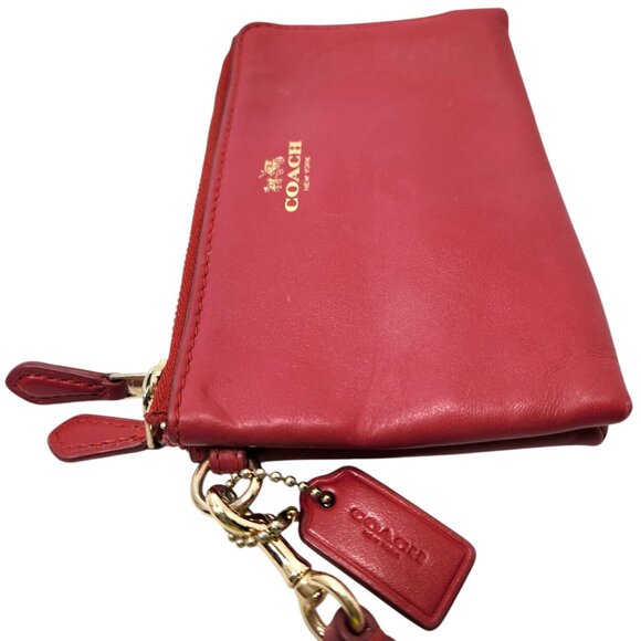 Coach F64581 Classic Red Leather Double Corner Zip Wallet Wristlet Gold - Picture 4 of 11